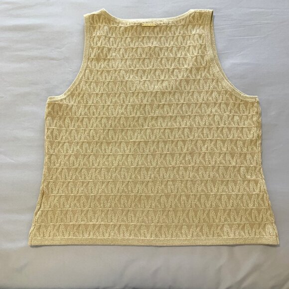 NWT Michael Kors Women Gold Textured Knit Tank Top. Size M. Sleeveless. V-Neck. - Picture 4 of 11
